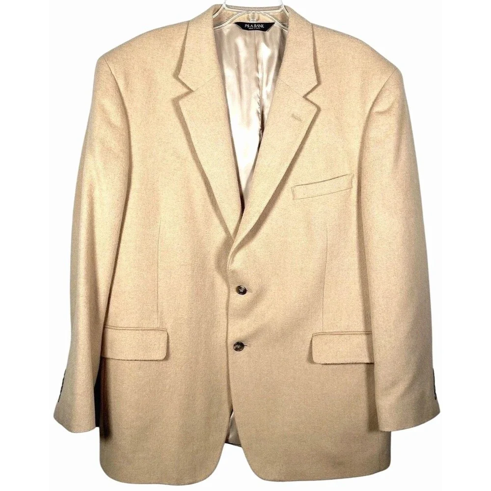 Jos A Bank 100% Camel Hair Sport Coat Mens 48R Blazer Jacket Tan Two Button VTG